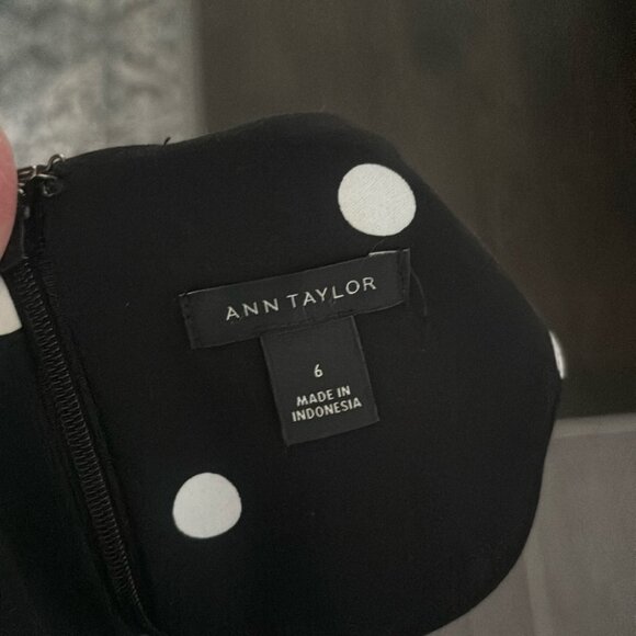 Ann Taylor Size 6 Women's Short Sleeve Polka Dot Black Shift Dress Tie Waist - Picture 8 of 8